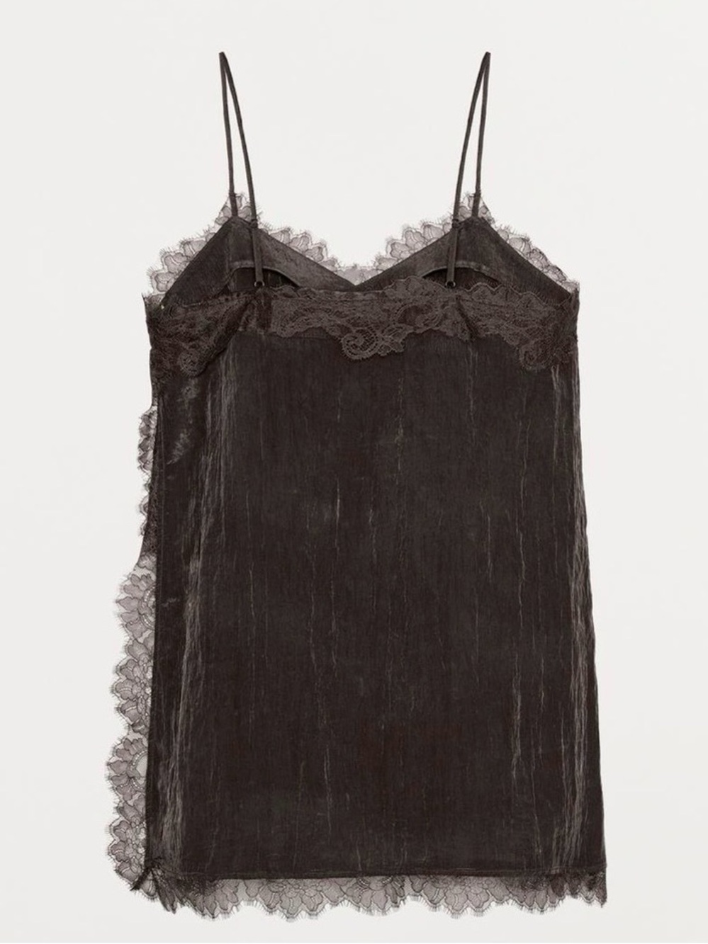 Zara Charcoal Lace-Trim Slip Cami NWT L - Picture 3 of 7